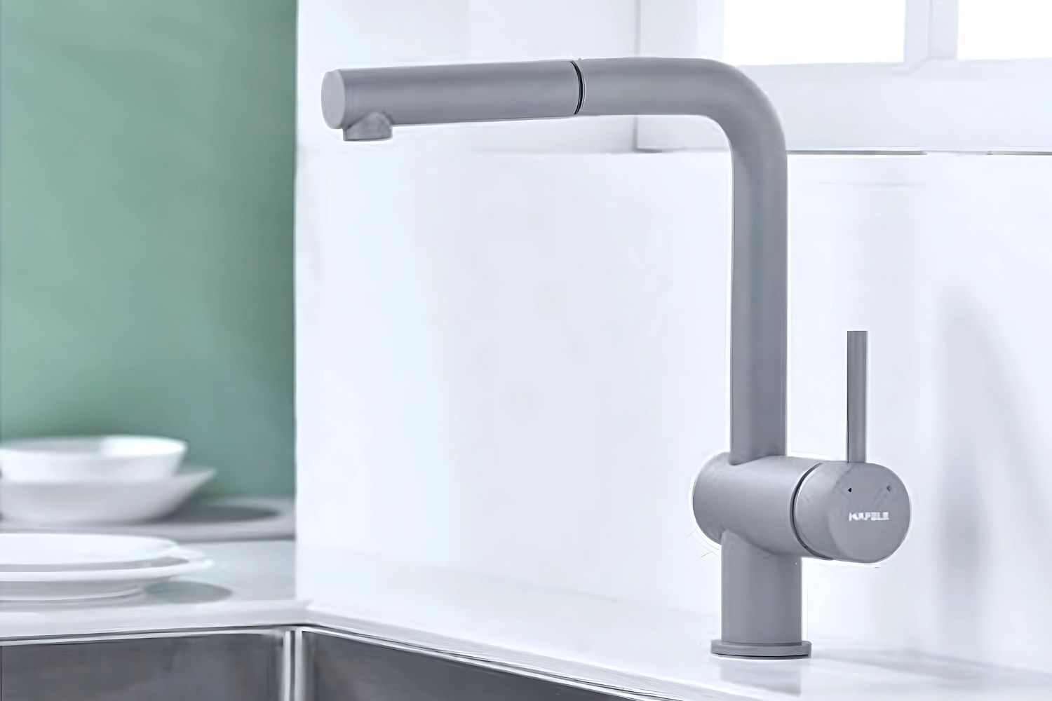 Vòi Rửa Bát Nóng Lạnh Dây Rút Hafele HT21-GH1P250 (577.55.590) | Đồng sơn giả đá, Màu xám