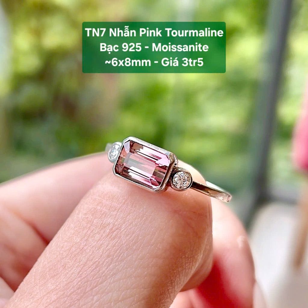 Nhẫn Pink Tourmaline Bạc 925 - Moissanite ~6x8mm - TN7
