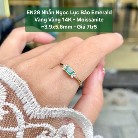 Nhẫn Ngọc Lục Bảo Emerald Vàng Vàng 14K - Moissanite ~3.9x5.6mm - EN28