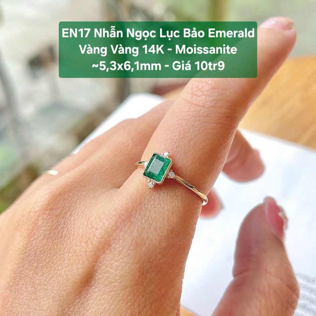 Nhẫn Ngọc Lục Bảo Emerald Vàng Vàng 14K - Moissanite ~5.3x6.1mm - EN17