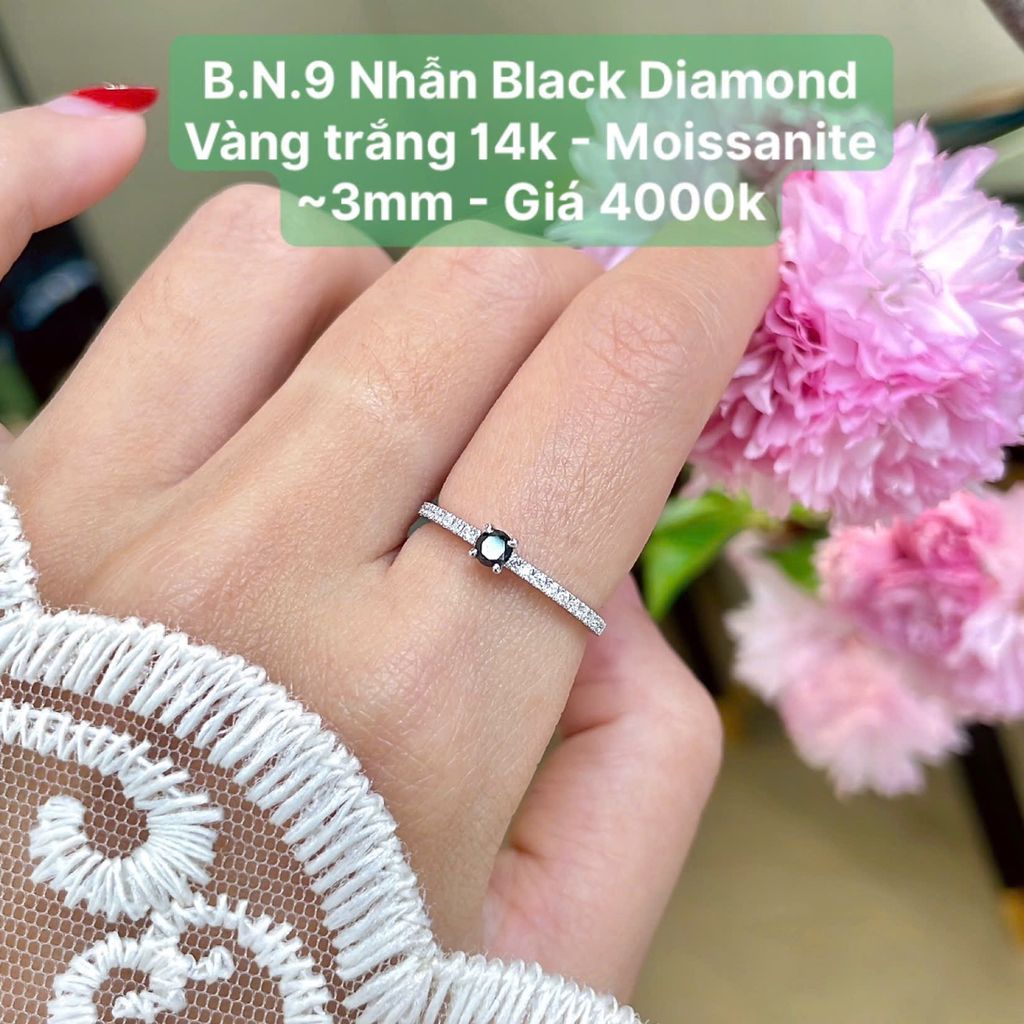 Nhẫn Black Diamond Vàng Trắng 14k - Moissanite ~3mm BN9