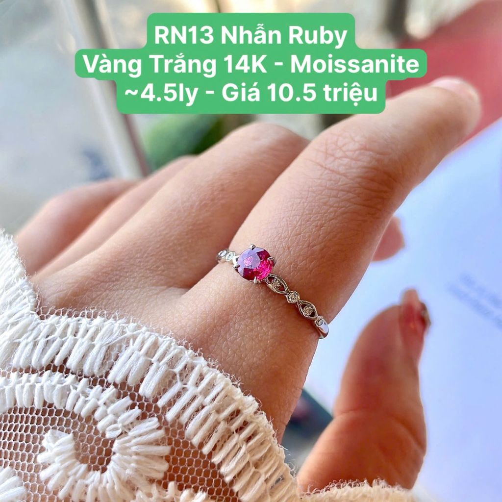 Nhẫn Ruby Vàng Trắng 14K - Moissanite ~4.5ly - RN13