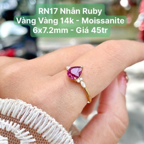 Nhẫn Ruby Vàng Vàng 14k Moissanite 6x7.2mm RN17