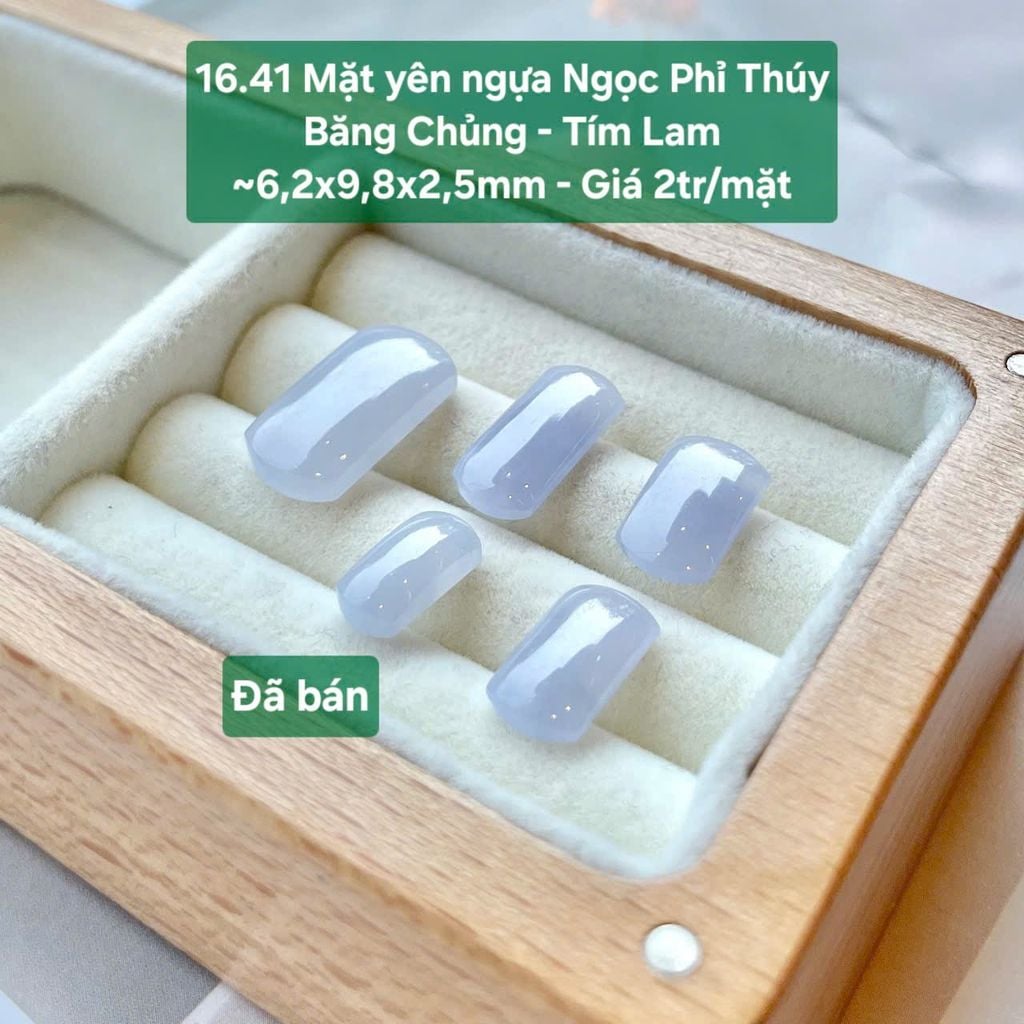 Mặt Yên Ngựa Ngọc Phỉ Thúy Băng Chủng - Tím Lam  ~6,2x9,8x2,5mm 16.41