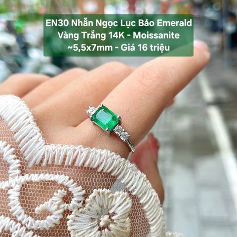 Nhẫn Ngọc Lục Bảo Emerald Vàng Trắng 14K - Moissanite ~5.5x7mm - EN30