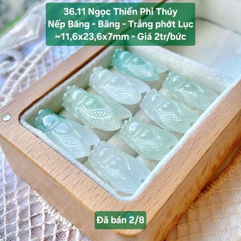 Ngọc Thiền Phỉ Thúy  Nếp Băng - Băng - Trắng phớt Lục  ~11,6x23,6x7mm 36.11