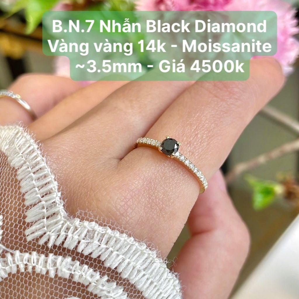 Nhẫn Black Diamond Vàng Vàng 14k - Moissanite ~3.5mm BN7