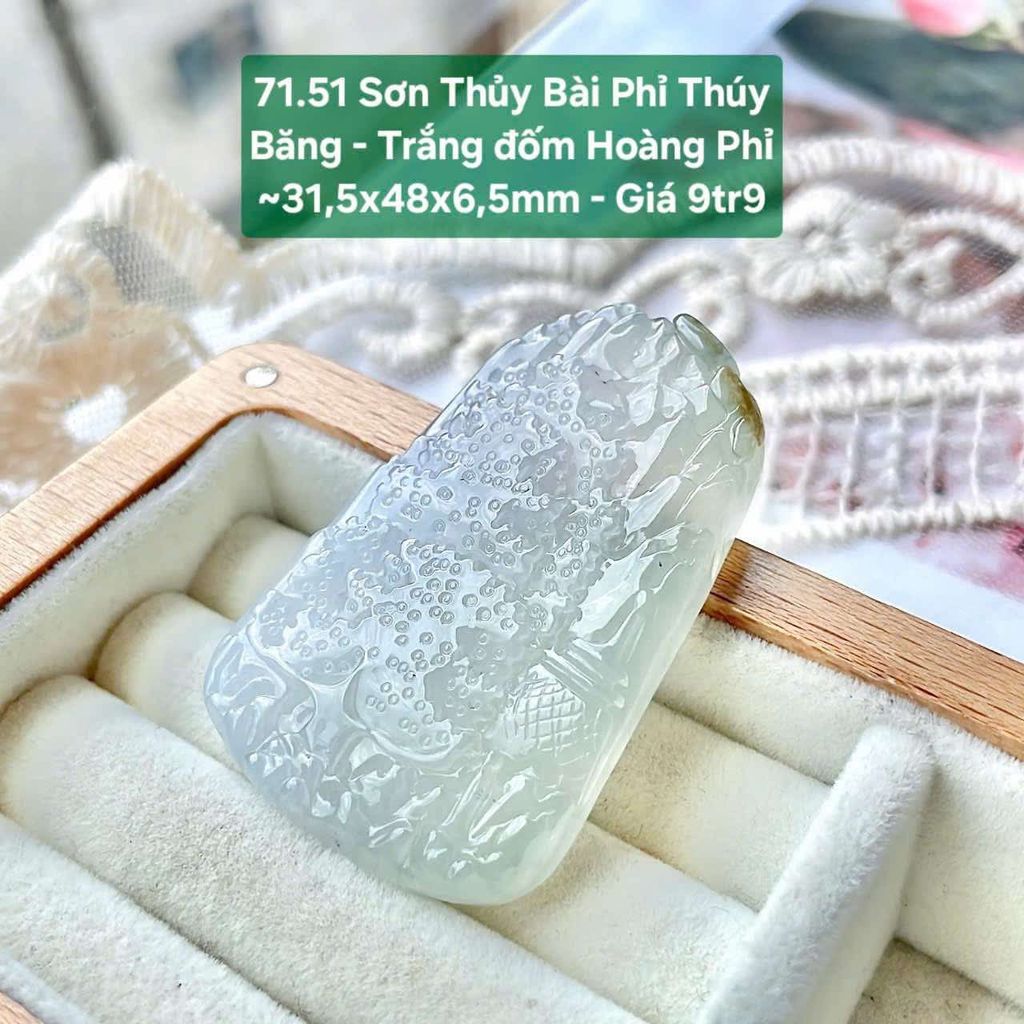 Sơn Thuỷ Bài Phỉ Thuý 71.51 Băng Trắng Đốm Hoàng Phỉ 31.5x48x6.5mm