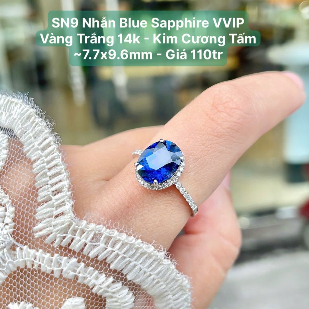 Nhẫn Blue Sapphire VIP VT 14k - Kim Cương Tấm ~7.7x9.6mm SN9