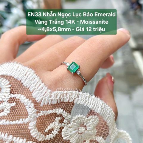 Nhẫn Ngọc Lục Bảo Emerald Vàng Trắng 14K - Moissanite ~4.8x5.8mm - EN33