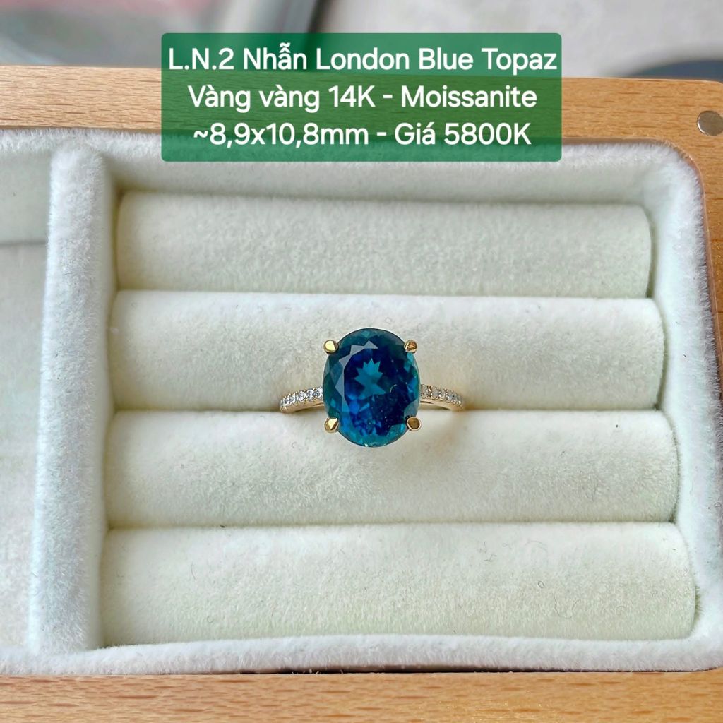 Nhẫn London Blue Topaz Vàng Vàng 14k -Moissanite  ~8.9x10.8mm LN2