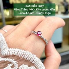 Nhẫn Ruby Vàng Trắng 14K - Kim Cương Tấm ~4.5x4.5mm - RN2