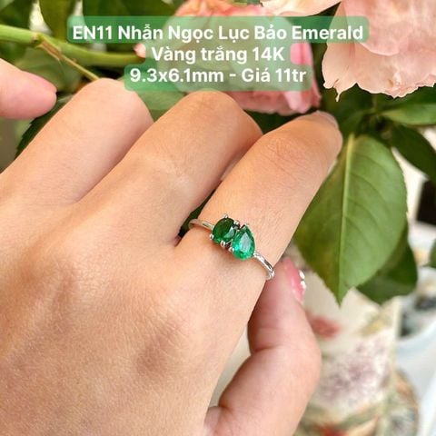 Nhẫn Ngọc Lục Bảo Emerald Vàng Trắng 14K ~9.3x6.1mm - EN11