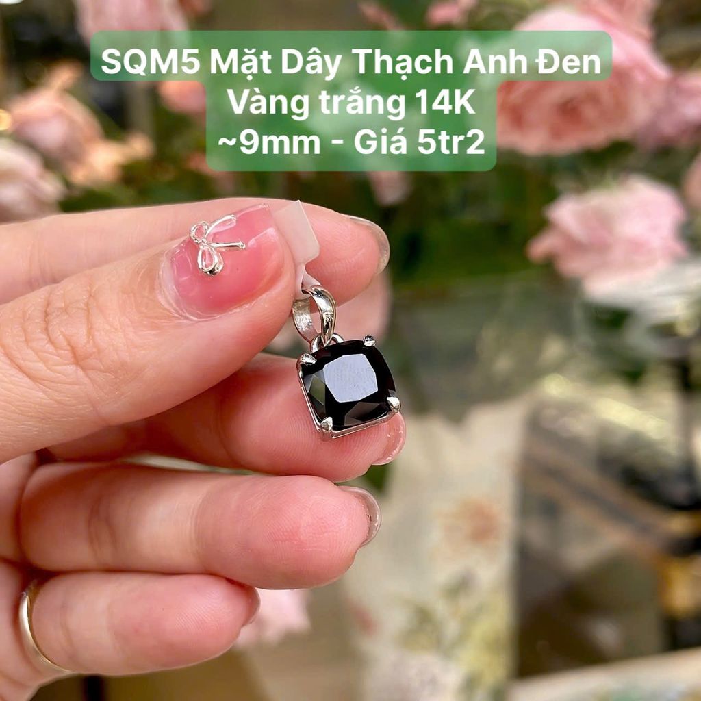 Mặt Dây Chuyền Thạch Anh Đen VT14k ~9x9mm SQM5