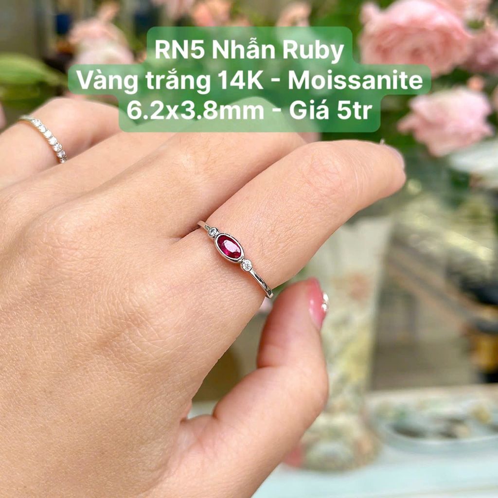 Nhẫn Ruby VT 14K - Moissanite ~6.2x3.8mm - RN5