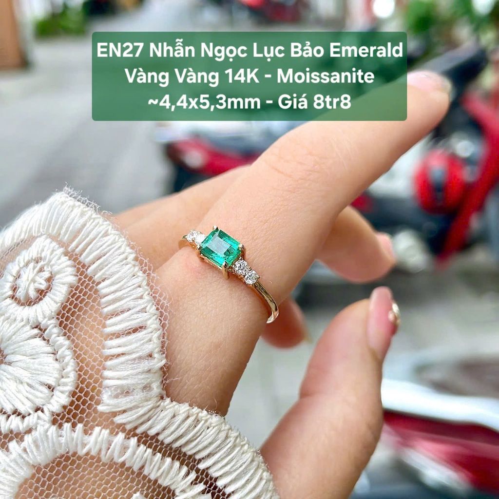 Nhẫn Ngọc Lục Bảo Emerald Vàng Vàng 14K - Moissanite ~6.1x7.6mm - EN27
