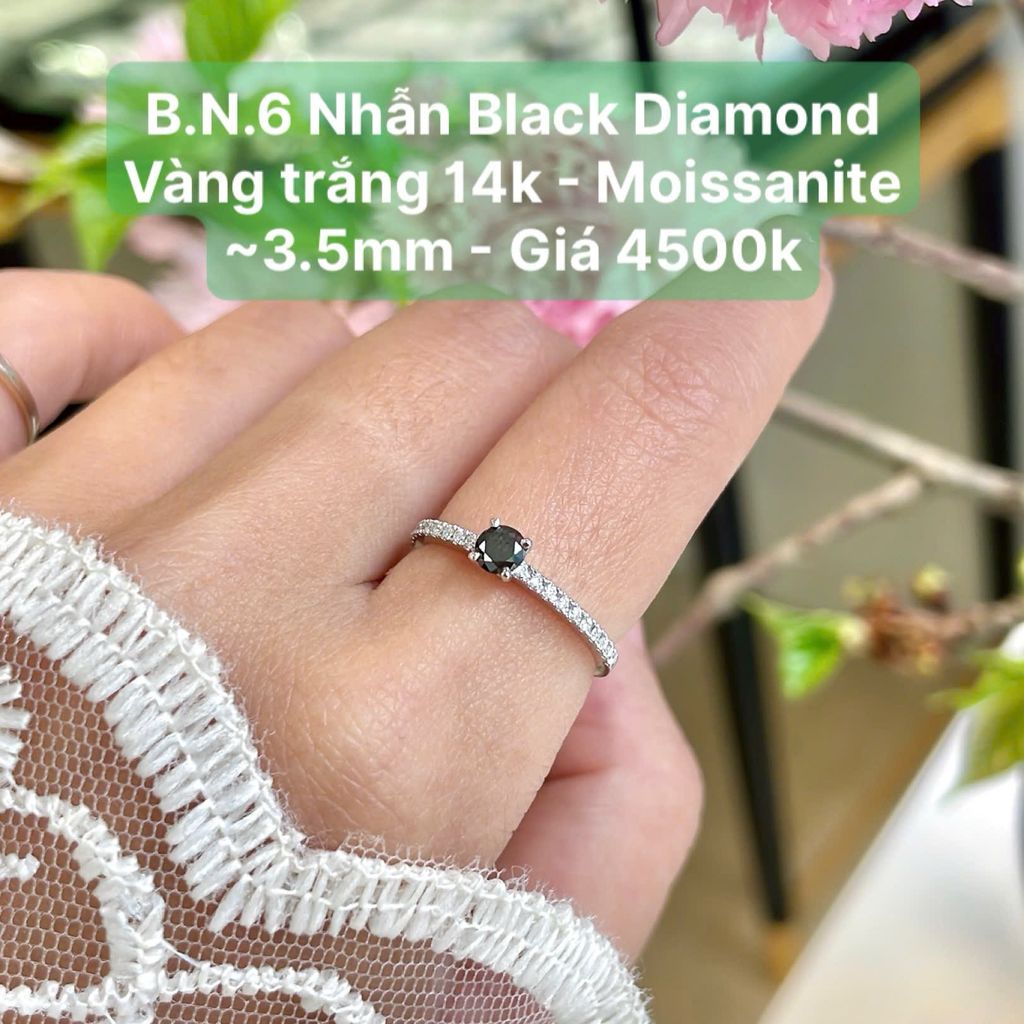 Nhẫn Black Diamond Vàng Trắng 14k - Moissanite ~3.5mm BN6