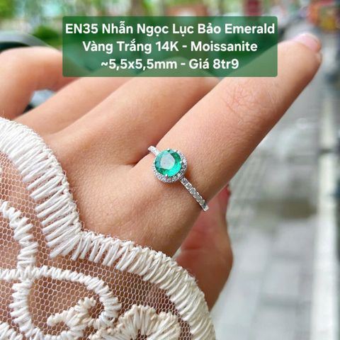 Nhẫn Ngọc Lục Bảo Emerald Vàng Trắng 14K - Moissanite ~5.5x5.5mm - EN35