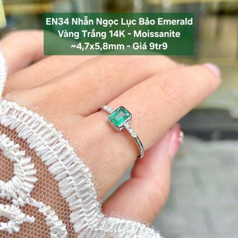 Nhẫn Ngọc Lục Bảo Emerald Vàng Trắng 14K - Moissanite ~4.7x5.8mm - EN34