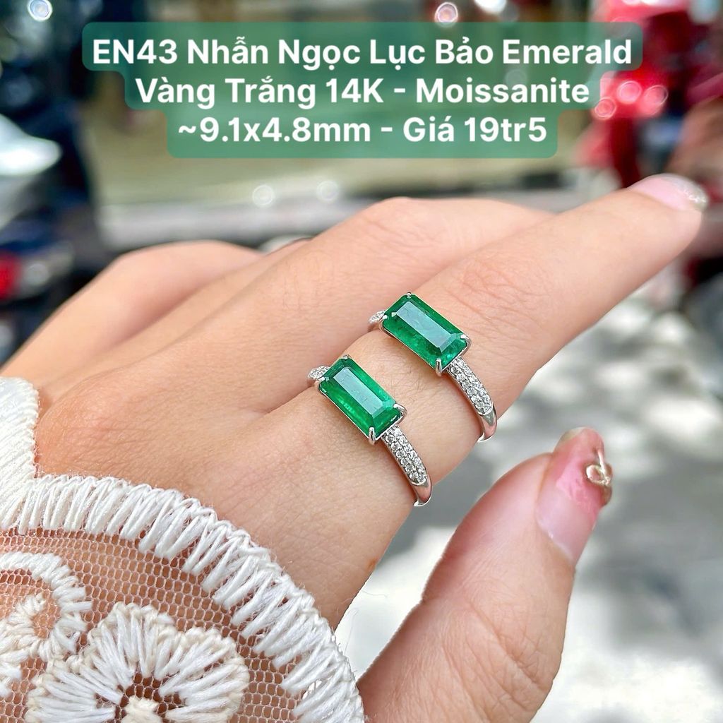 Nhẫn Ngọc Lục Bảo Emerald VT 14K - Moissanite ~9.1x4.8mm EN43