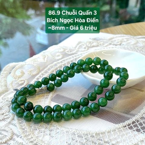 Chuỗi Quấn 3 Bích Ngọc Hòa Điền ~8mm 86.9