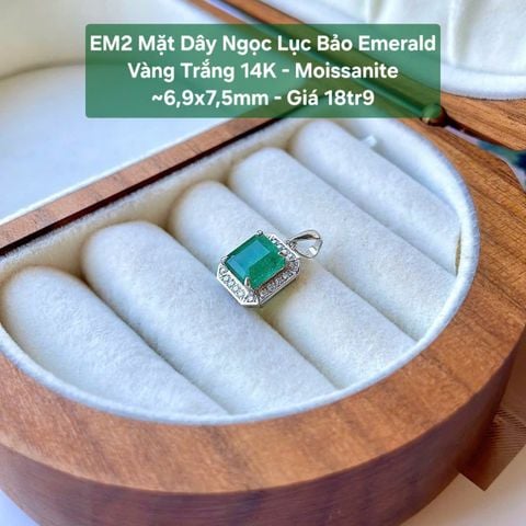 Mặt Dây Ngọc Lục Bảo Emerald Vàng Trắng 14K - Moissanite ~6.9x7.5mm - EM2