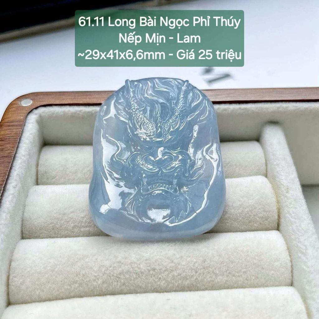 Long Bài Ngọc Phỉ Thuý Nếp Mịn - Lam ~29x41x6.6mm - 61.11
