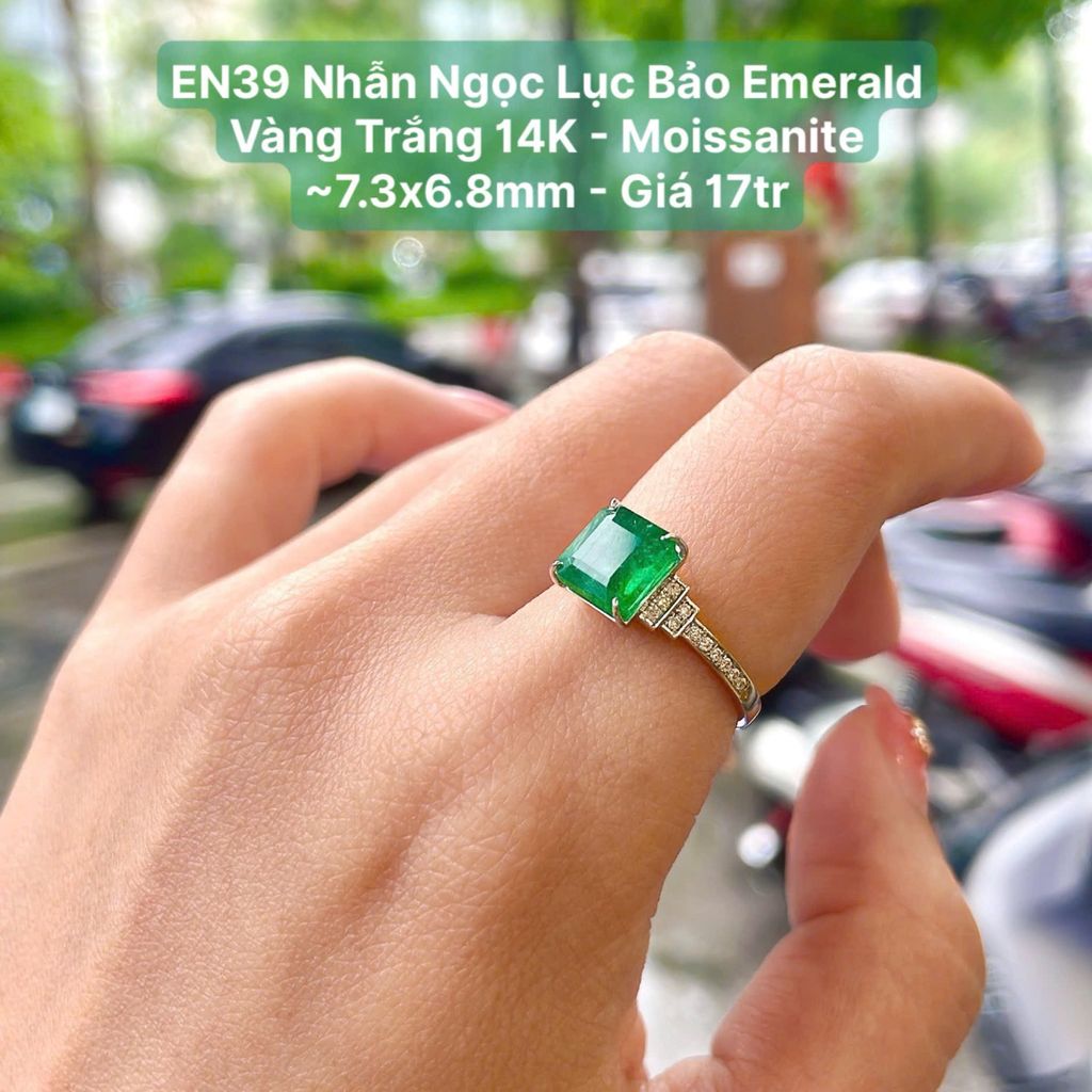 Nhẫn Ngọc Lục Bảo Emerald  Vàng Trắng 14K - Moissanite  ~7.3x6.8mm EN39