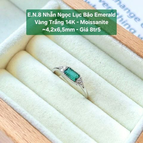 Nhẫn Ngọc Lục Bảo Emerald Vàng Trắng 14K - Moissanite ~4.2x6.5mm - EN8