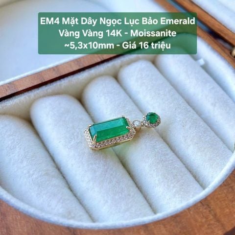 Mặt Dây Ngọc Lục Bảo Emerald Vàng Vàng 14K - Moissanite ~5.3x10mm - EM4