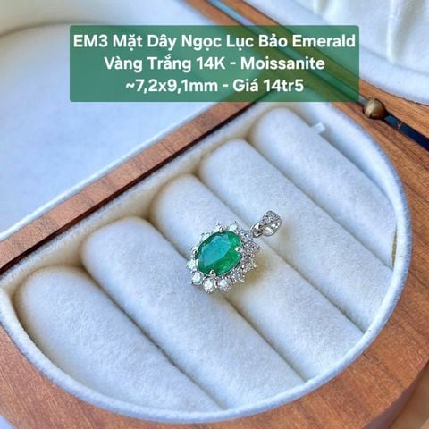 Mặt Dây Ngọc Lục Bảo Emerald Vàng Trắng 14K - Moissanite ~7.2x9.1mm - EM3