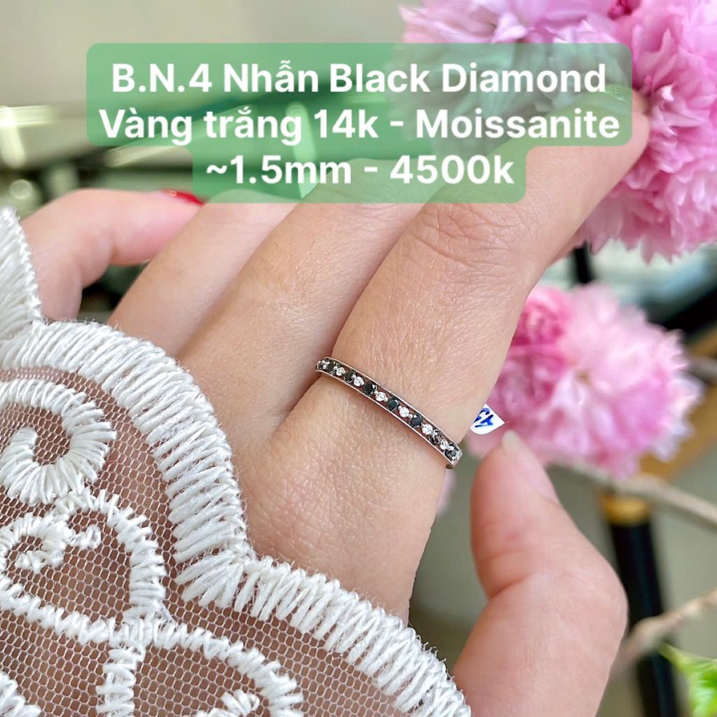Nhẫn Black Diamond Vàng Trắng 14k - Moissanite ~1.5mm BN4