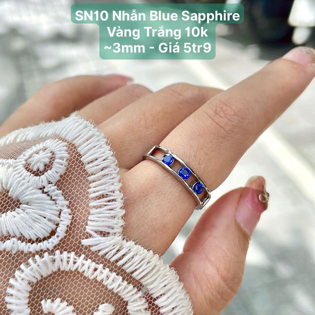 Nhẫn Blue Sapphire Vàng Trắng 10k ~3mm SN10