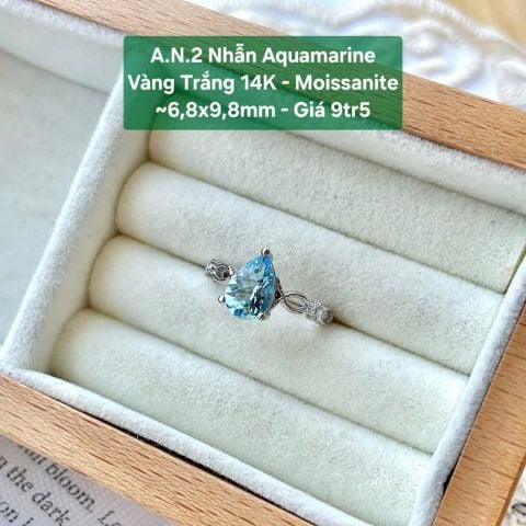 Nhẫn Aquamarine Vàng Trắng 14K - Moissanite ~6,8x9,8mm A.N.2