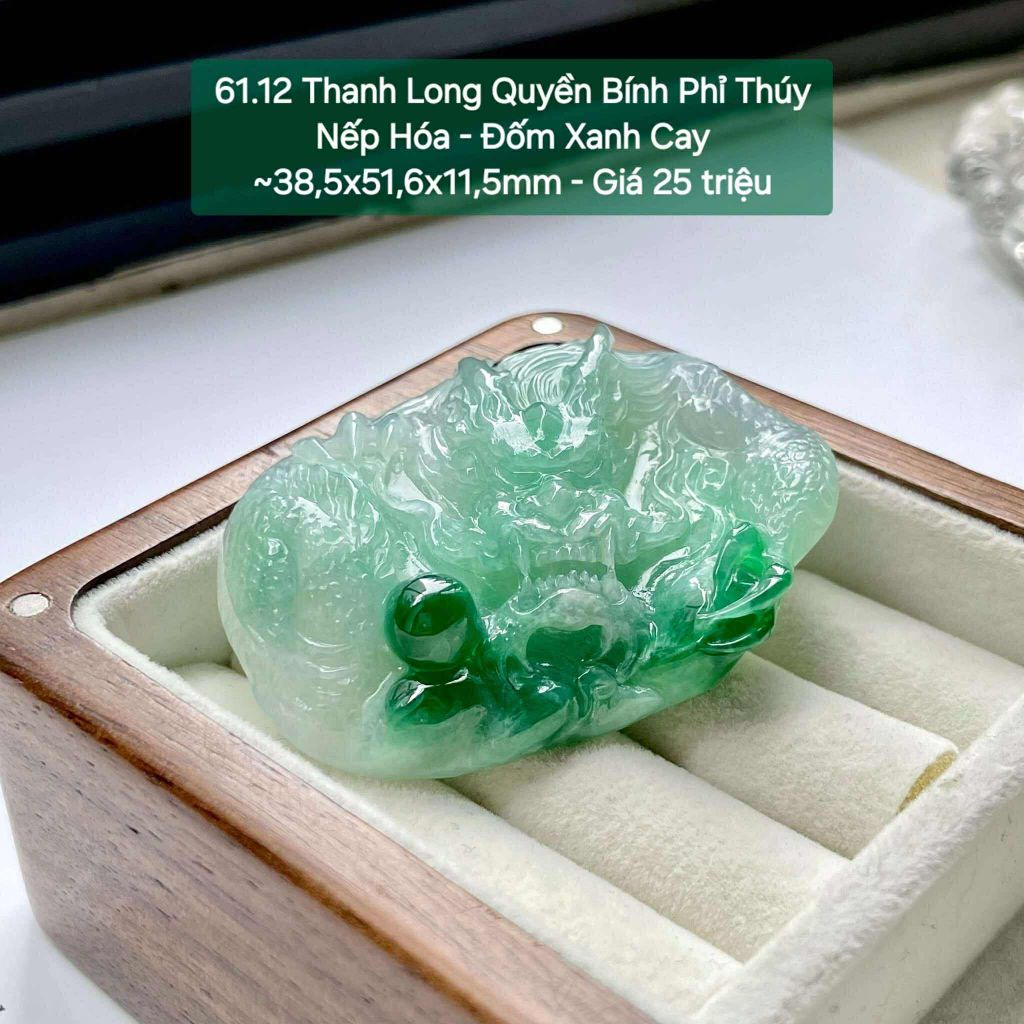 Thanh Long Quyền Bính Phỉ Thuý Nếp Hoá - Đốm Xanh Cay ~38.5x51.6x11.5mm - 61.12