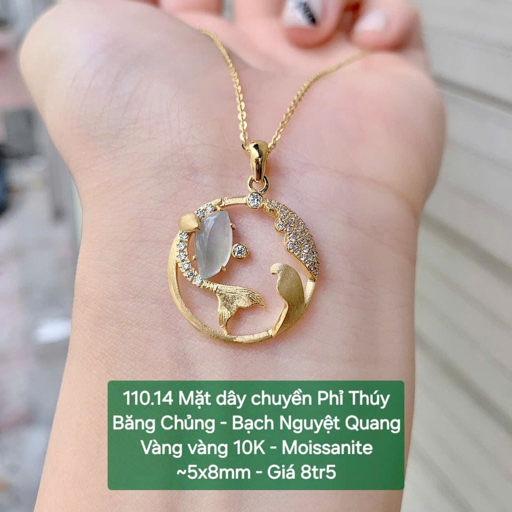 Mặt Dây Chuyền Phỉ Thúy Jadeite A  Băng Chủng Bạch Nguyệt Quang Vàng Vàng 10K Moissanite 110.14
