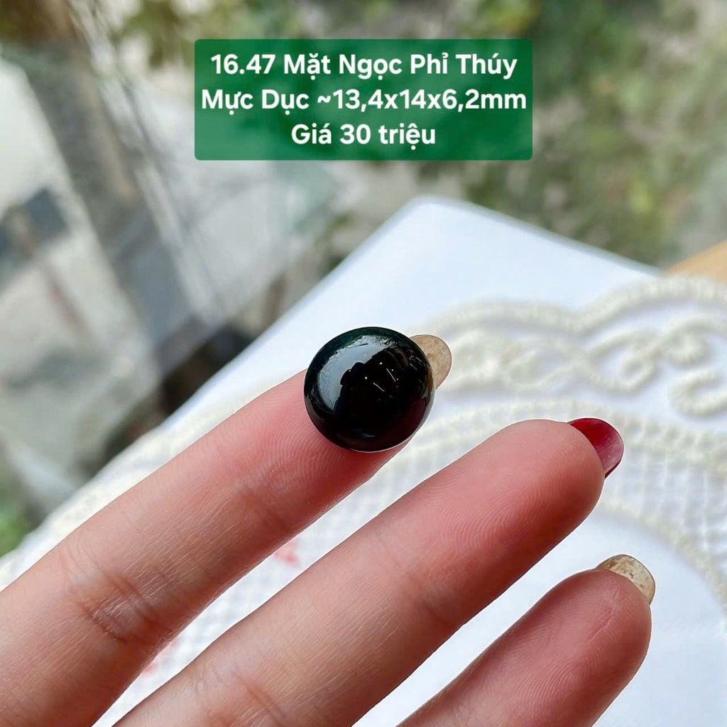 Mặt Ngọc Phỉ Thúy Jadeite A Mực Dục ~13,4x14x6,2mm 16.47