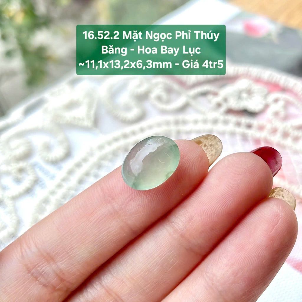 Mặt Ngọc Phỉ Thúy Jadeite A Băng Hoa Bay Lục ~11,1x13,2x6,3mm 16.52.2