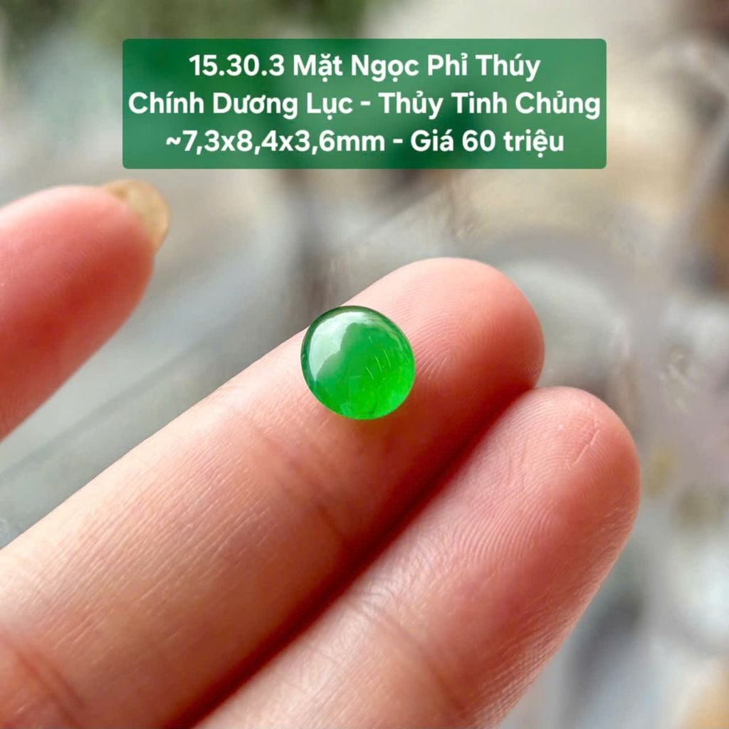 Mặt Ngọc Phỉ Thúy Jadeite A Chính Dương Lục Thủy Tinh Chủng ~7,3x8,4x3,6mm 15.30.3