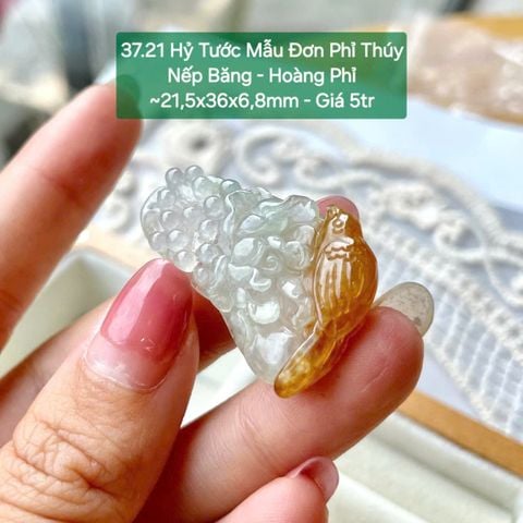 Hỷ Tước Mẫu Đơn Phỉ Thúy Jadeite A Nếp Băng - Hoàng Phỉ ~21,5x36x6,8mm 37.21