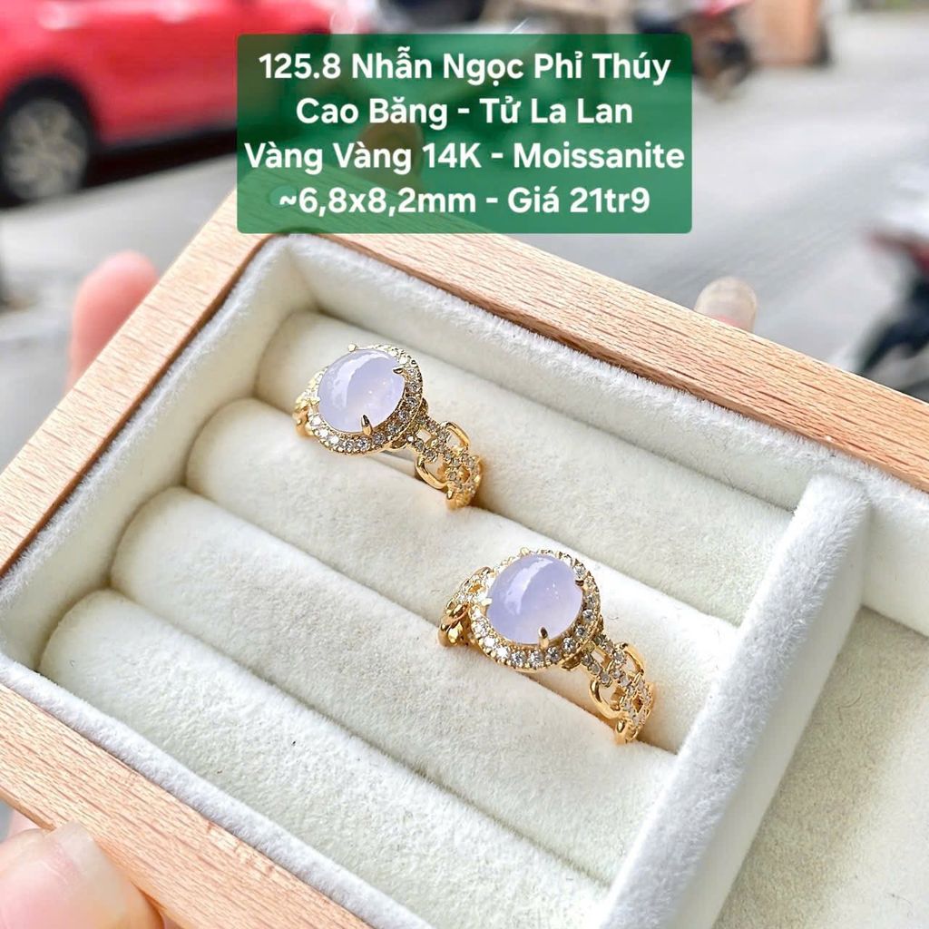 Nhẫn Ngọc Phỉ Thúy Cao Băng Tử La Lan Vàng Vàng 14K Moissanite ~6.8x8.2mm 125.8