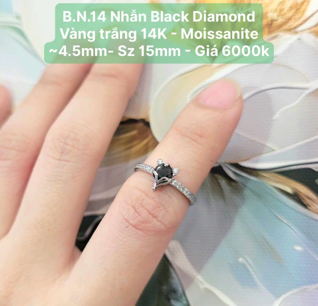 Nhẫn Black Diamond Vàng Trắng 14k - Moissanite ~4.5mm BN14