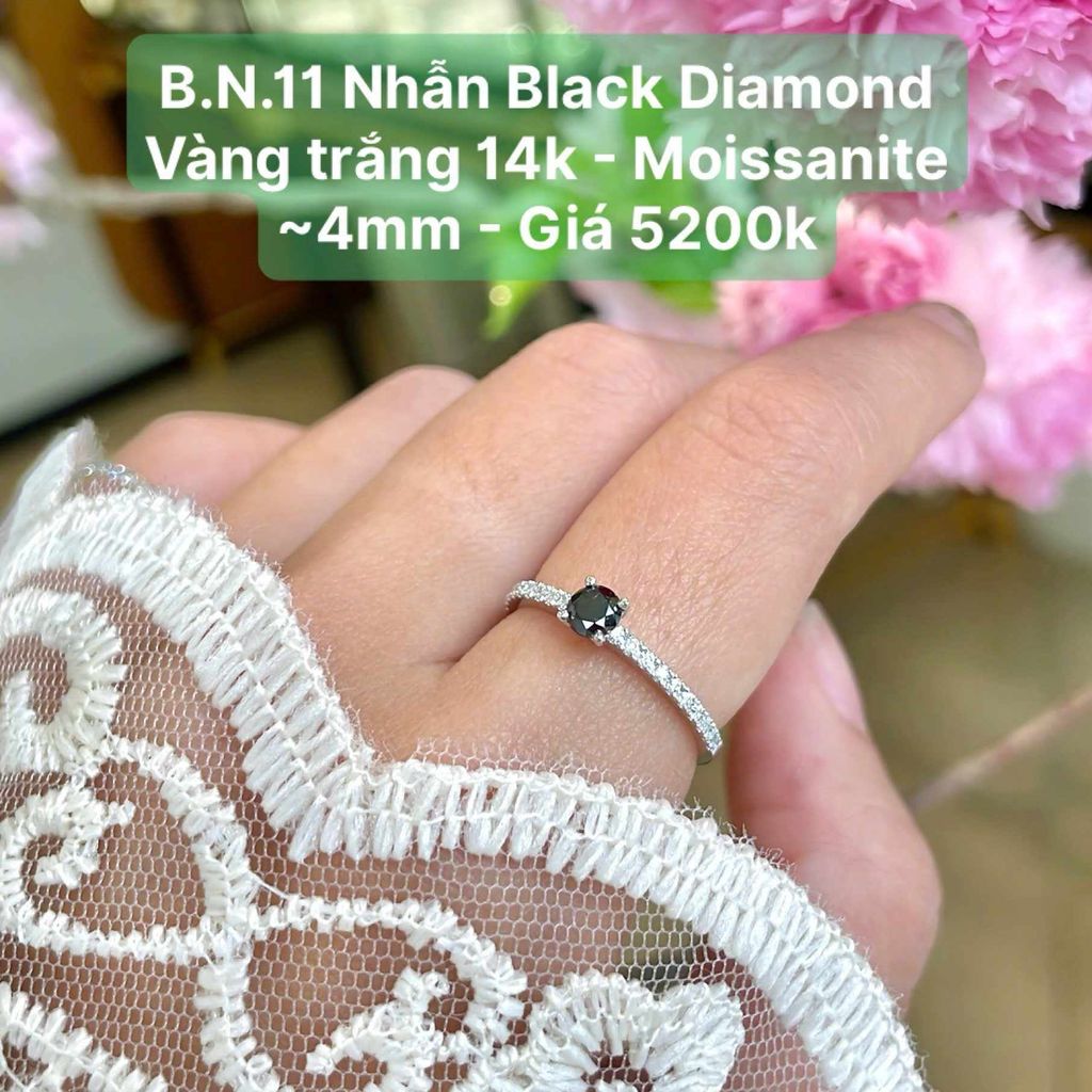 Nhẫn Black Diamond Vàng Trắng 14k - Moissanite ~4mm BN11