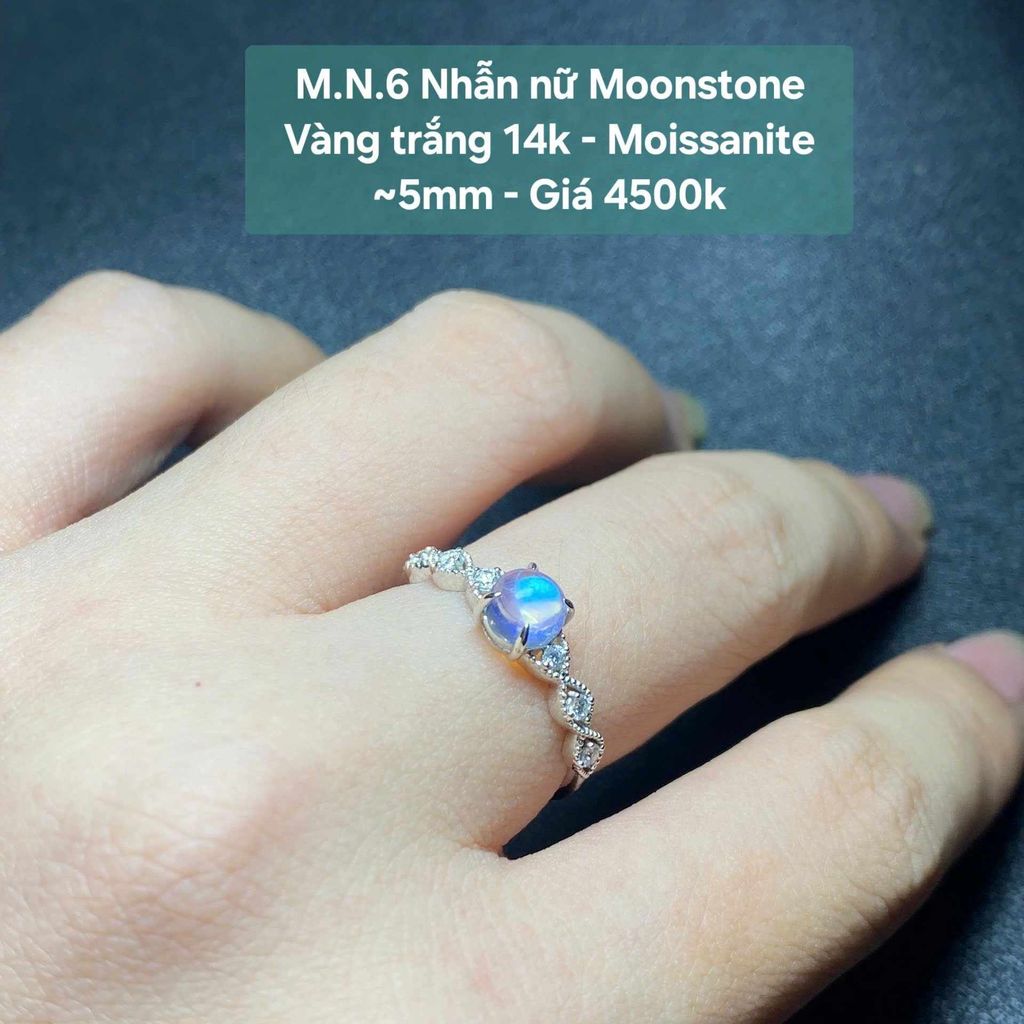 Nhẫn Moonstone Vàng Trắng 14k - Moissanite ~5mm MN6