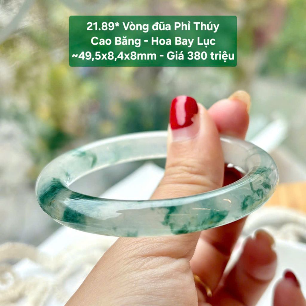 Vòng Đũa Phỉ Thúy Cao Băng - Hoa Bay Lục 49.5mm 21.89*