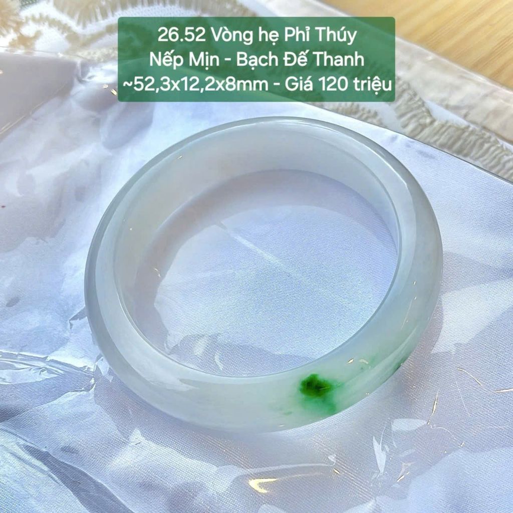 Vòng Hẹ Phỉ Thuý Nếp Mịn Bạch Đế Thanh 52.3mm 26.52