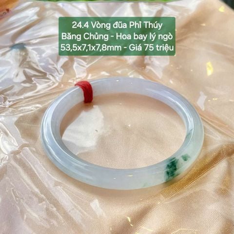 Vòng Đũa Phỉ Thuý Băng Chủng Hoa Bay Lý Ngò 53.5mm 24.4