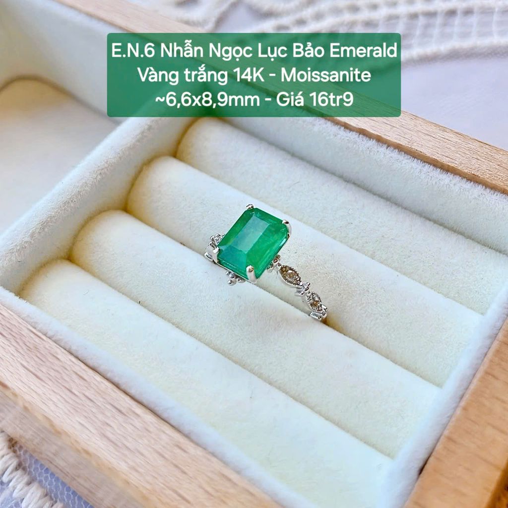 Nhẫn Ngọc Lục Bảo Emerald Rectangle VT 14K Moissanite EN6