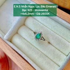 Nhẫn Ngọc Lục Bảo Emerald Pear Bạc 925 Moissanite EN5