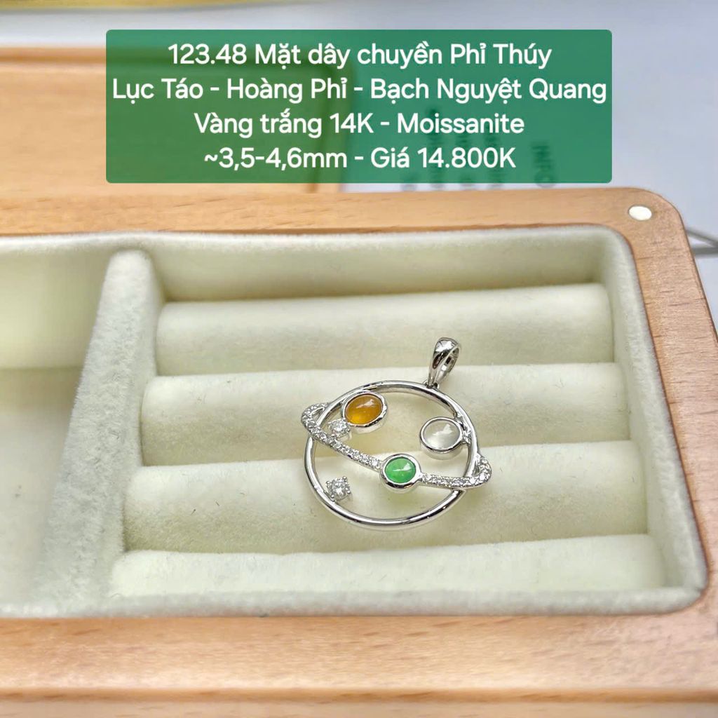 Mặt Dây Chuyền Phỉ Thúy Lục Táo - Hoàng Phỉ - Bạch Nguyệt Quang Vàng Trắng 14K - Moissanite ~3.5-4.6mm 123.48